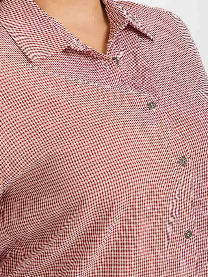 PLUS SIZE LONG SLEEVES BUTTON UP HIGH-LOW PLAID SHIRT