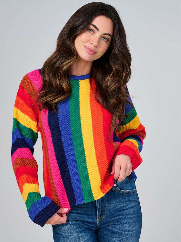 WOMEN'S LONG SLEEVE COLORBLOCK STRIPES KNIT PULLOVER SWEATER