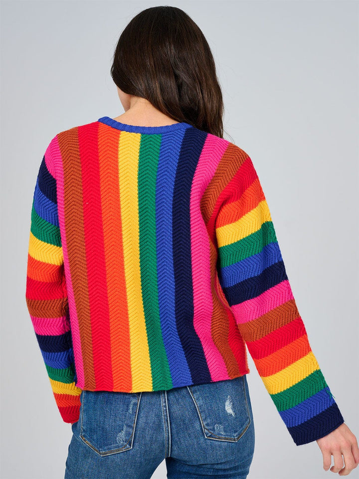 WOMEN'S LONG SLEEVE COLORBLOCK STRIPES KNIT PULLOVER SWEATER