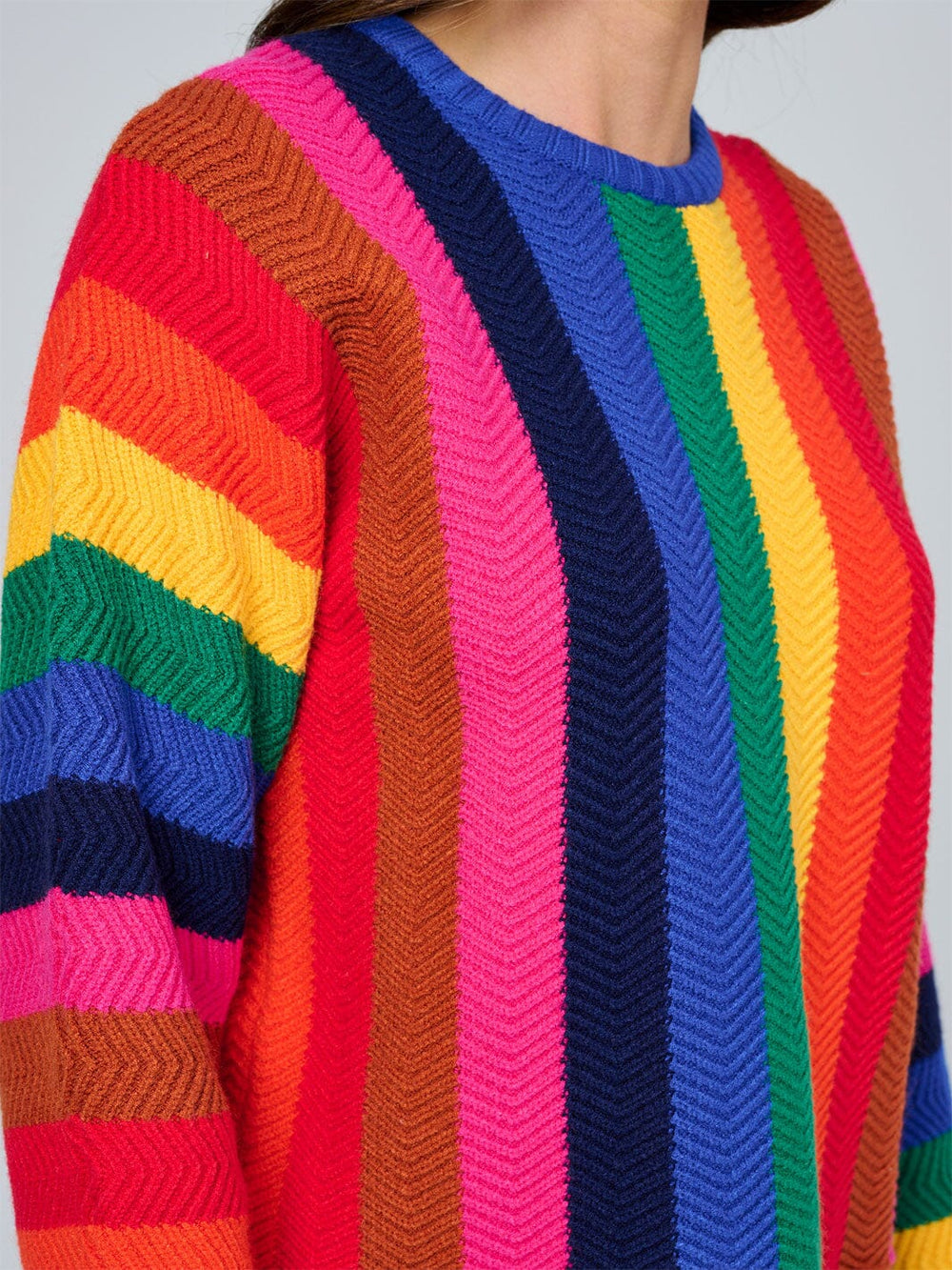 WOMEN'S LONG SLEEVE COLORBLOCK STRIPES KNIT PULLOVER SWEATER
