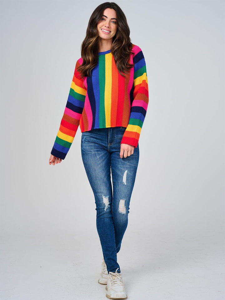 WOMEN'S LONG SLEEVE COLORBLOCK STRIPES KNIT PULLOVER SWEATER