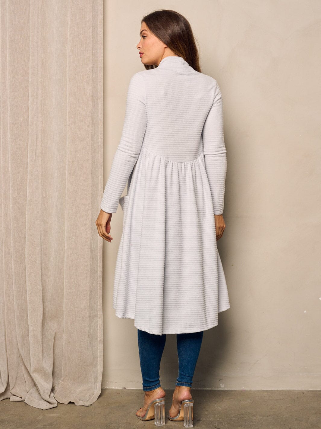 WOMEN'S LONG SLEEVE OPEN FRONT POCKETS RIBBED CARDIGAN