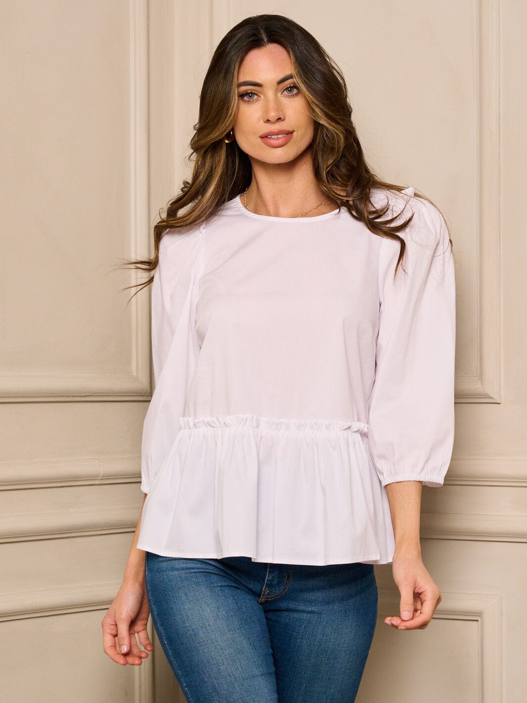 WOMEN'S 3/4 SLEEVES PEPLUM TUNIC TOP