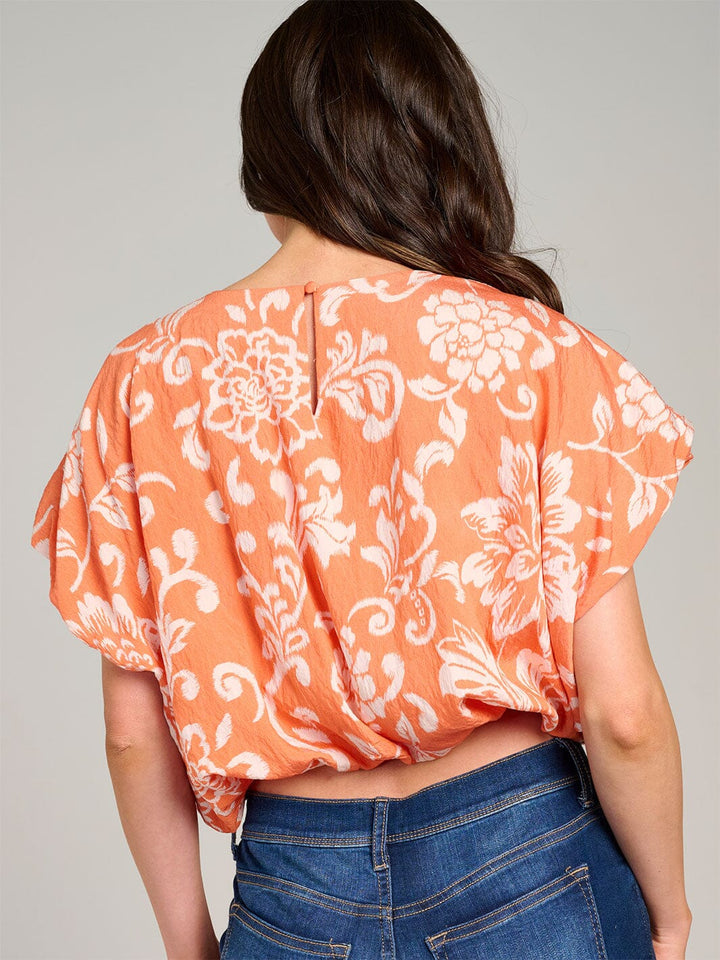 WOMEN'S SHORT SLEEVE ELASTIC WAIST FLORAL BLOUSE