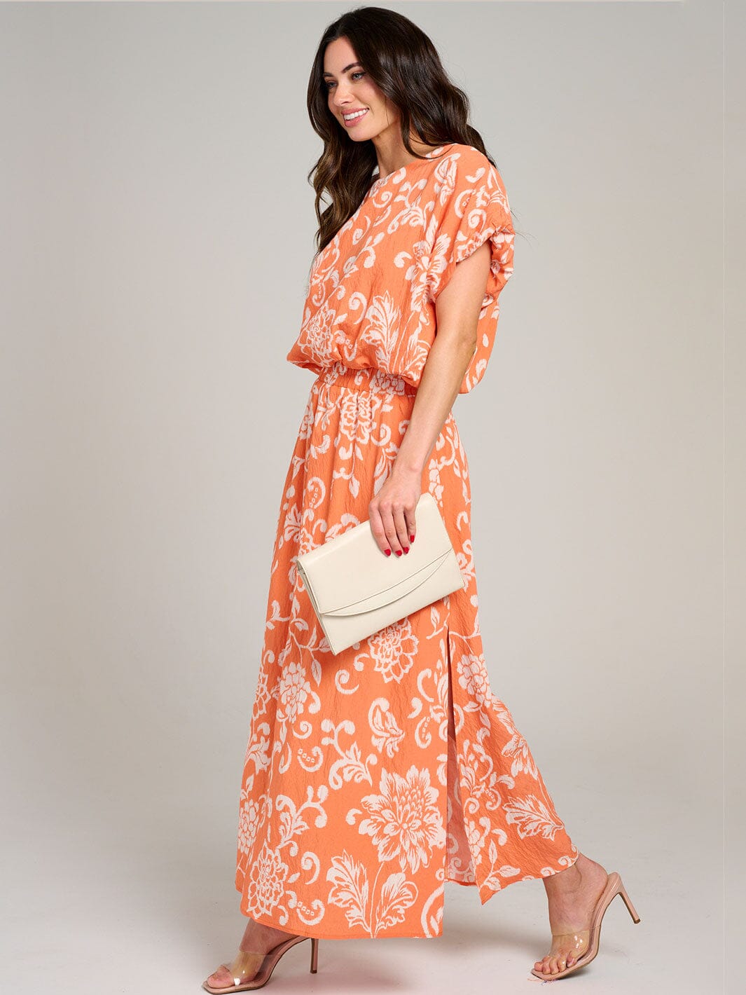 WOMEN'S SHORT SLEEVE TOP & ELASTIC WAIST MAXI SKIRT FLORAL 2PC. SET