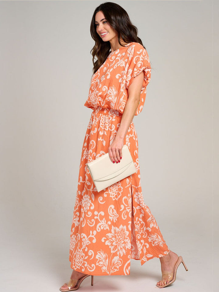 WOMEN'S SHORT SLEEVE TOP & ELASTIC WAIST MAXI SKIRT FLORAL 2PC. SET