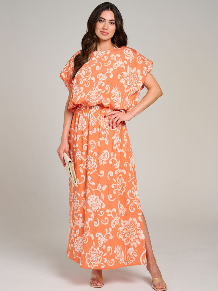 WOMEN'S SHORT SLEEVE TOP & ELASTIC WAIST MAXI SKIRT FLORAL 2PC. SET