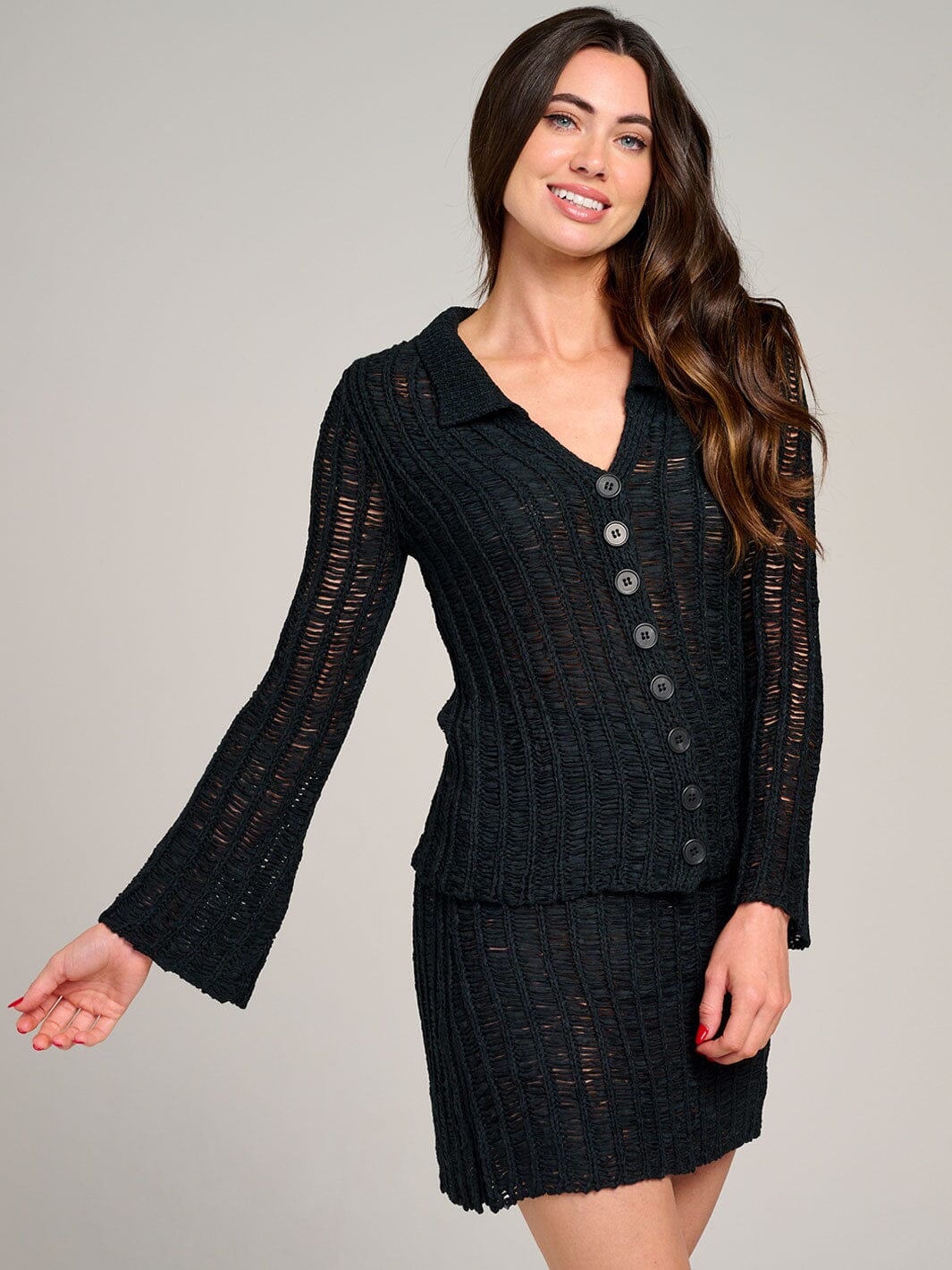 WOMEN'S LONG SLEEVE TOP & ELASTIC WAIST MINI SKIRT KNIT 2PC. SET