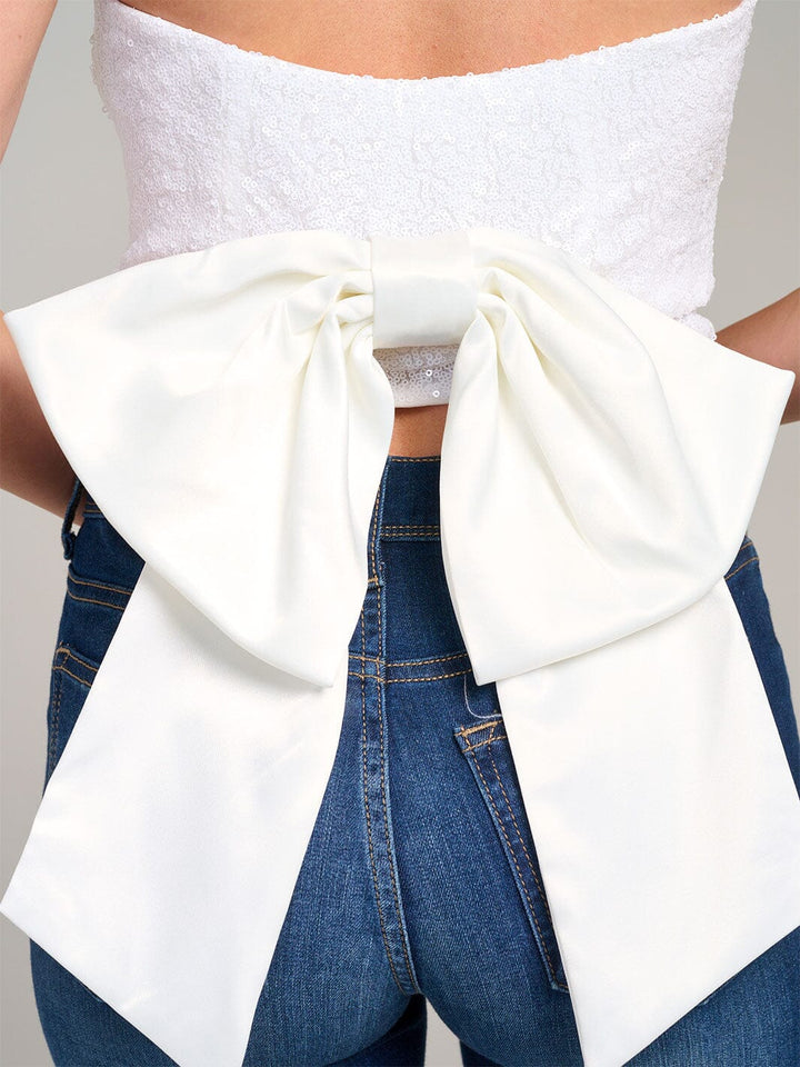 WOMEN'S SLEEVELESS BACK BOW DETAILED SEQUINS TUBE TOP