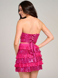 WOMEN'S SLEEVELESS CROP TOP & RUFFLE TIERED MINI SKIRT SEQUINS 2PC. SET