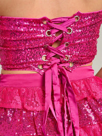 WOMEN'S SLEEVELESS CROP TOP & RUFFLE TIERED MINI SKIRT SEQUINS 2PC. SET