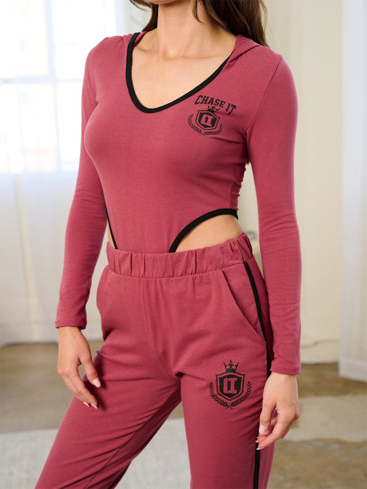 WOMEN'S LONG SLEEVE BODYSUIT & ELASTIC WAIST PANTS GRAPHIC 2PC. SET