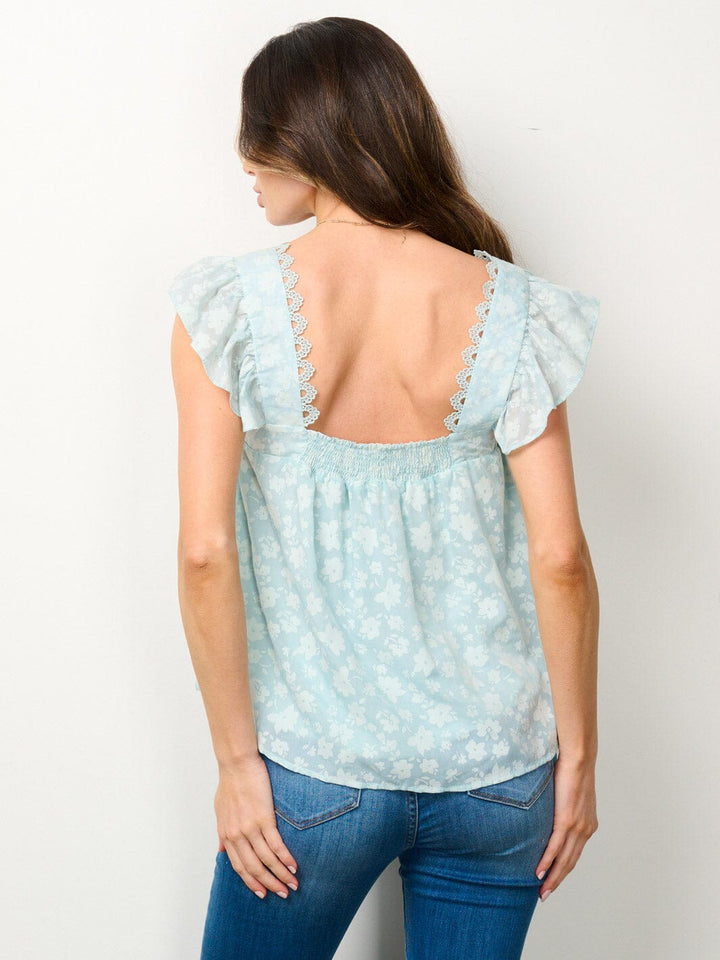 WOMEN'S RUFFLE SLEEVELESS SQUARE NECK FLORAL TOP
