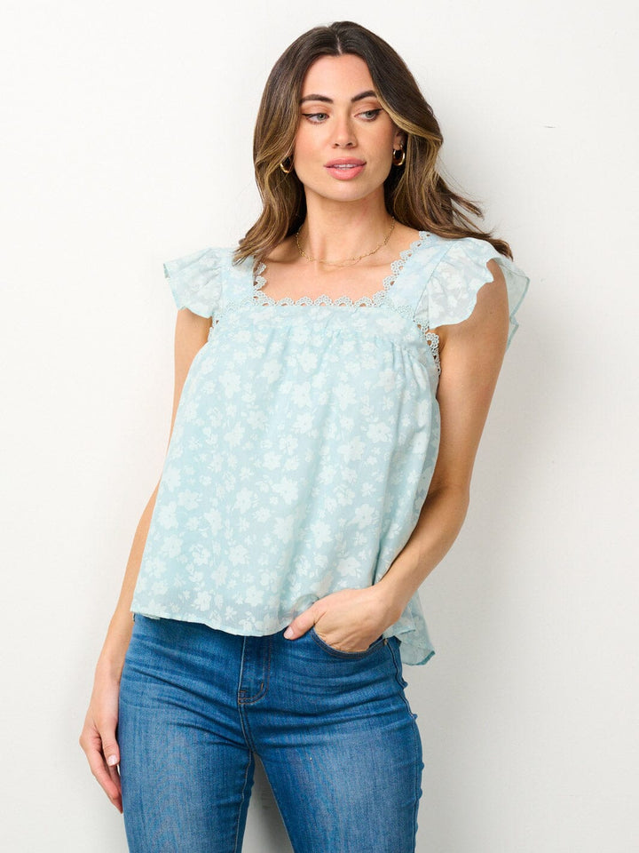 WOMEN'S RUFFLE SLEEVELESS SQUARE NECK FLORAL TOP