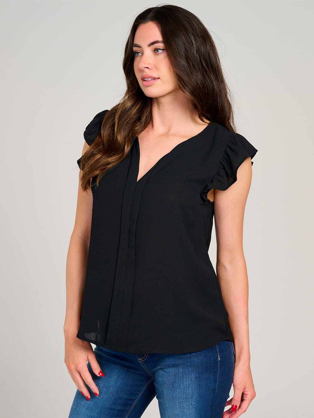WOMEN'S RUFFLE SLEEVE V-NECK DETAILED BLOUSE