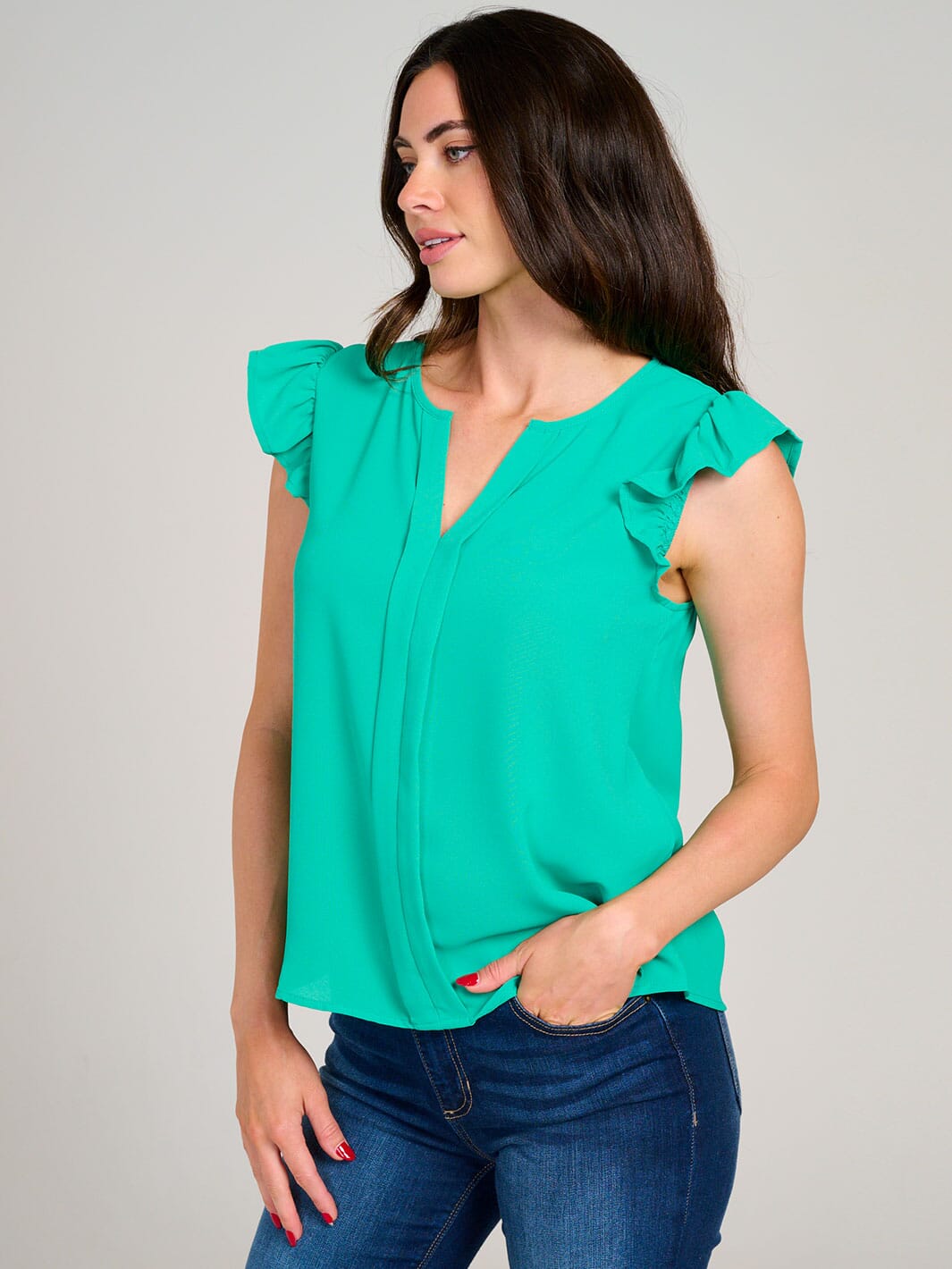 WOMEN'S RUFFLE SLEEVE V-NECK DETAILED BLOUSE