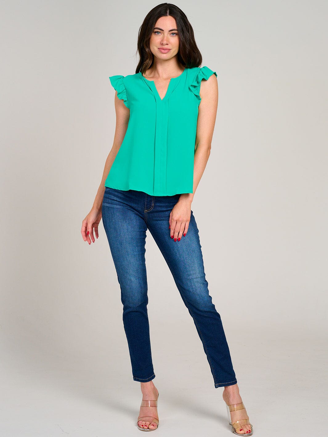 WOMEN'S RUFFLE SLEEVE V-NECK DETAILED BLOUSE