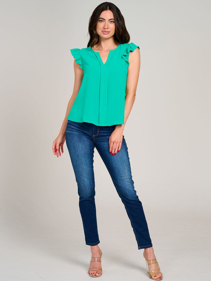 WOMEN'S RUFFLE SLEEVE V-NECK DETAILED BLOUSE