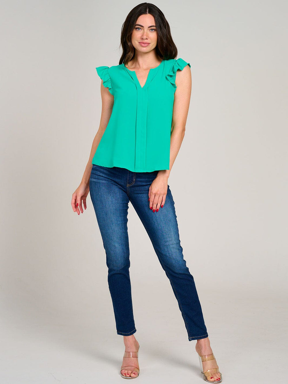 WOMEN'S RUFFLE SLEEVE V-NECK DETAILED BLOUSE