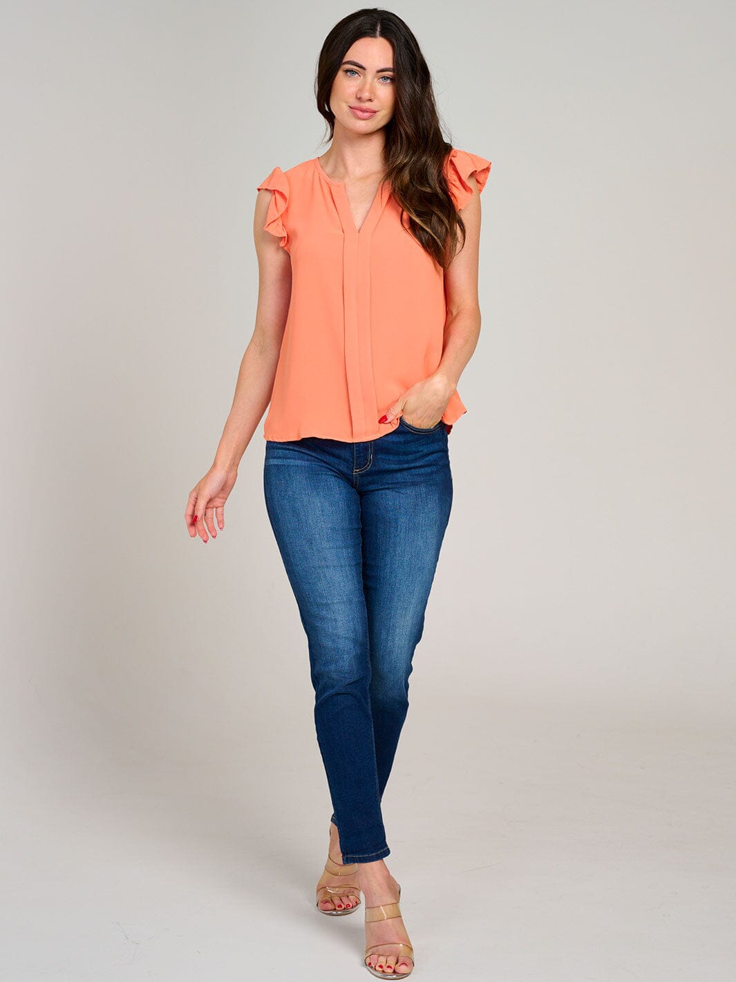 WOMEN'S RUFFLE SLEEVE V-NECK DETAILED BLOUSE