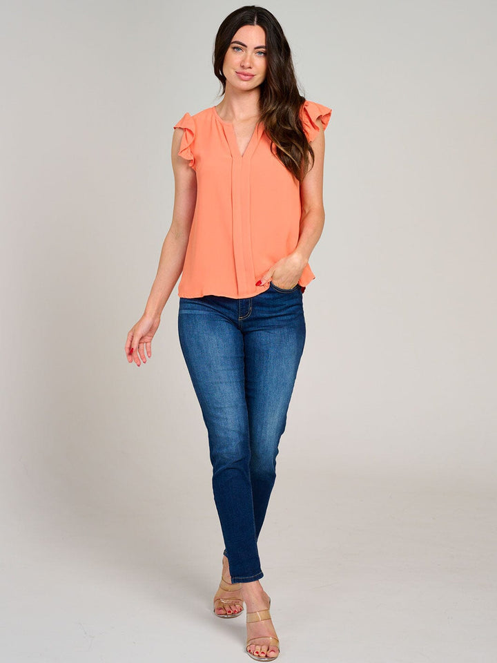 WOMEN'S RUFFLE SLEEVE V-NECK DETAILED BLOUSE