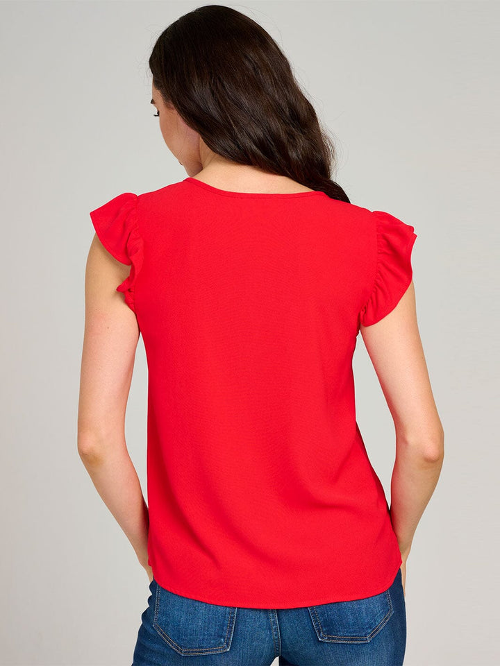 WOMEN'S RUFFLE SLEEVE V-NECK DETAILED BLOUSE