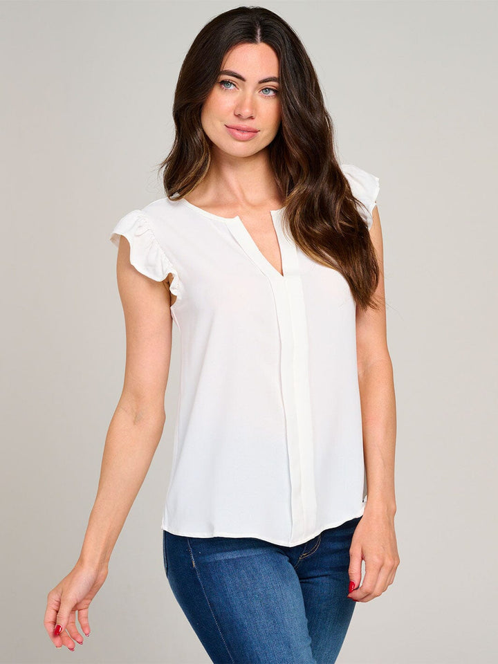 WOMEN'S RUFFLE SLEEVE V-NECK DETAILED BLOUSE