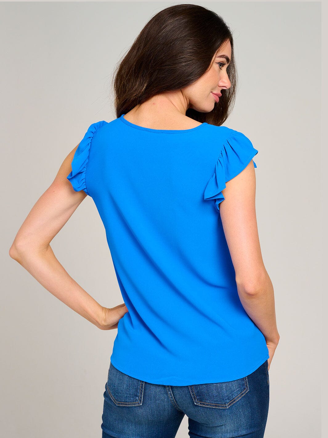 WOMEN'S RUFFLE SLEEVE V-NECK DETAILED BLOUSE