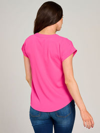 WOMEN'S SHORT SLEEVE V-NECK SOLID BLOUSE