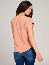 WOMEN'S SHORT SLEEVE V-NECK SOLID BLOUSE