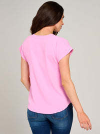 WOMEN'S SHORT SLEEVE V-NECK SOLID BLOUSE