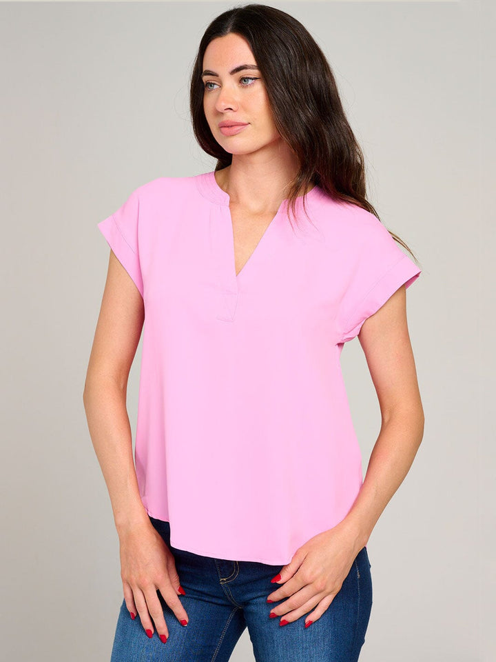 WOMEN'S SHORT SLEEVE V-NECK SOLID BLOUSE