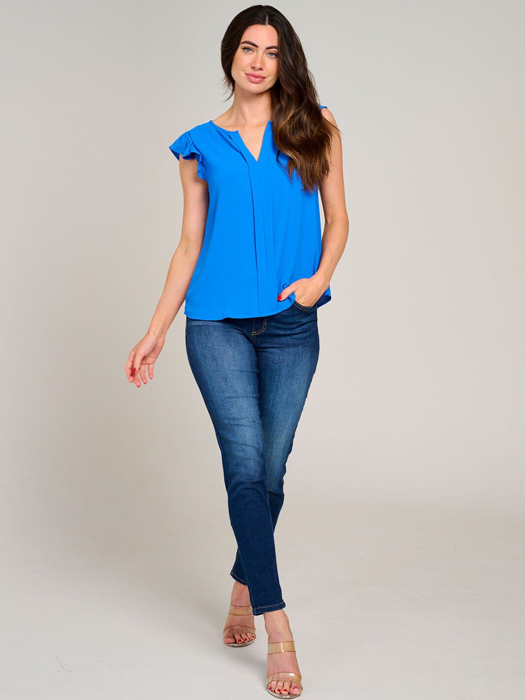 WOMEN'S RUFFLE SLEEVE V-NECK DETAILED BLOUSE