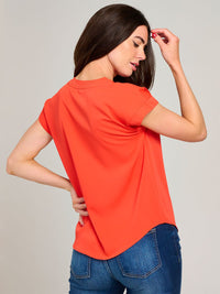 WOMEN'S SHORT SLEEVE V-NECK SOLID BLOUSE