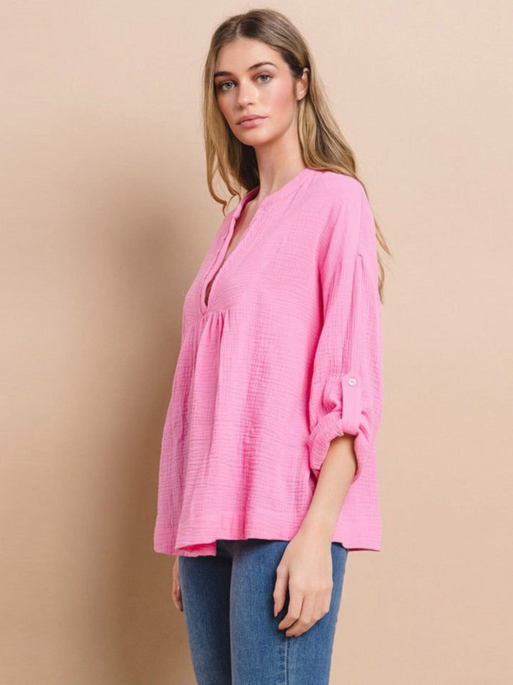 WOMEN'S LONG SLEEVE V-NECK TUNIC BLOUSE TOP