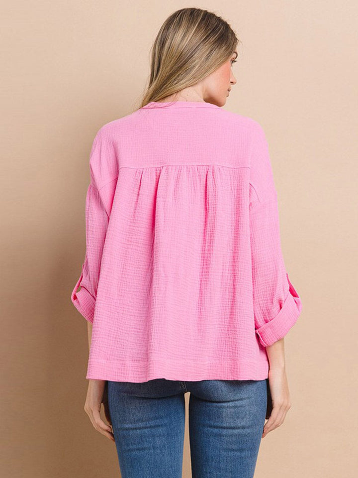 WOMEN'S LONG SLEEVE V-NECK TUNIC BLOUSE TOP