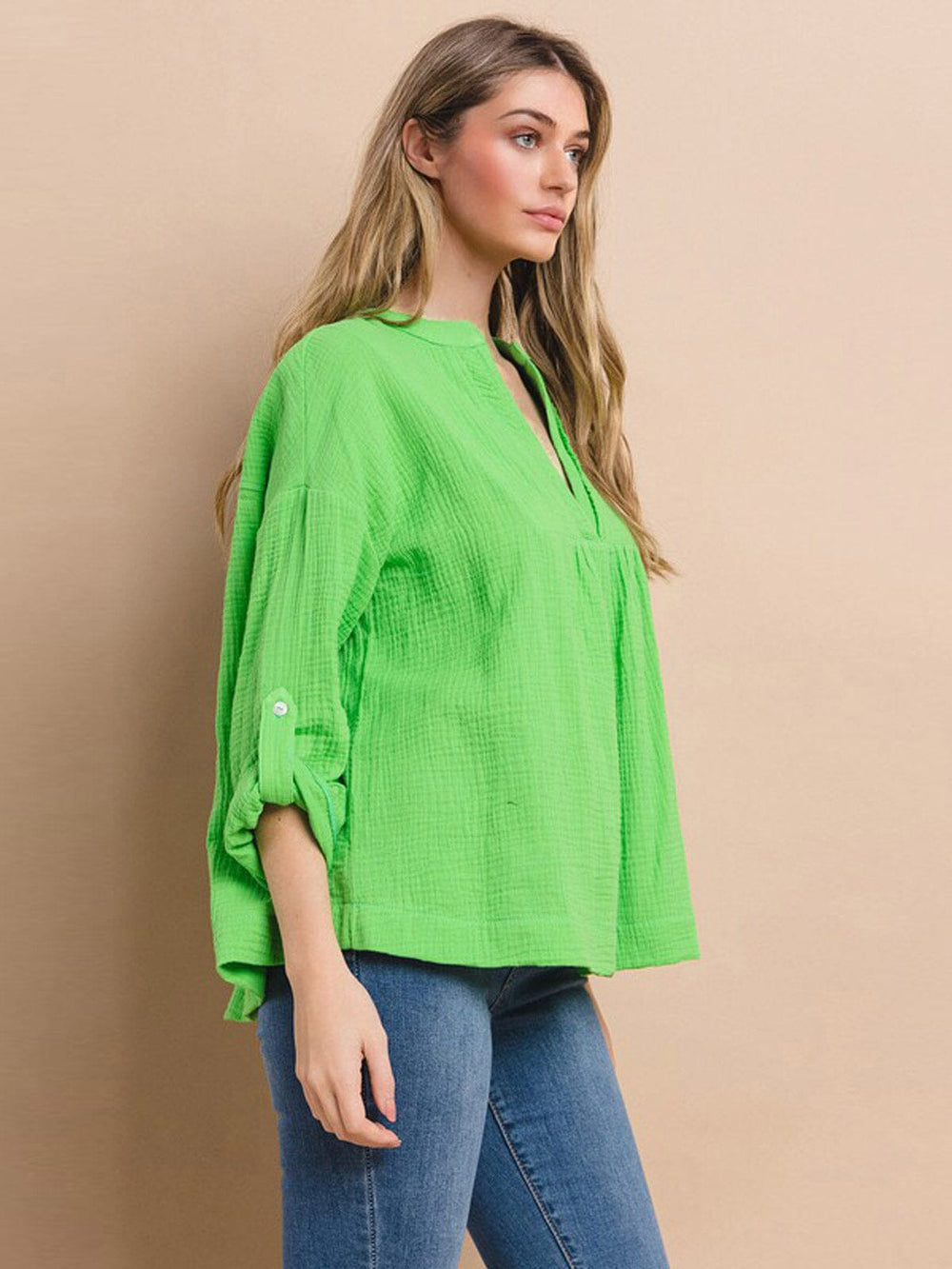 WOMEN'S LONG SLEEVE V-NECK TUNIC BLOUSE TOP