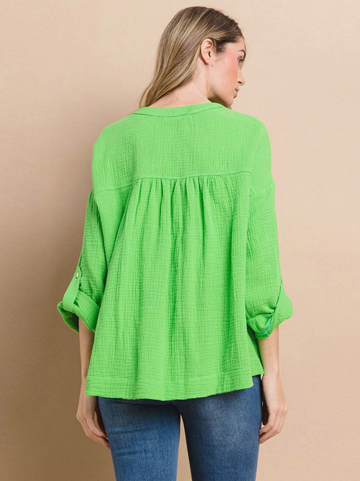 WOMEN'S LONG SLEEVE V-NECK TUNIC BLOUSE TOP