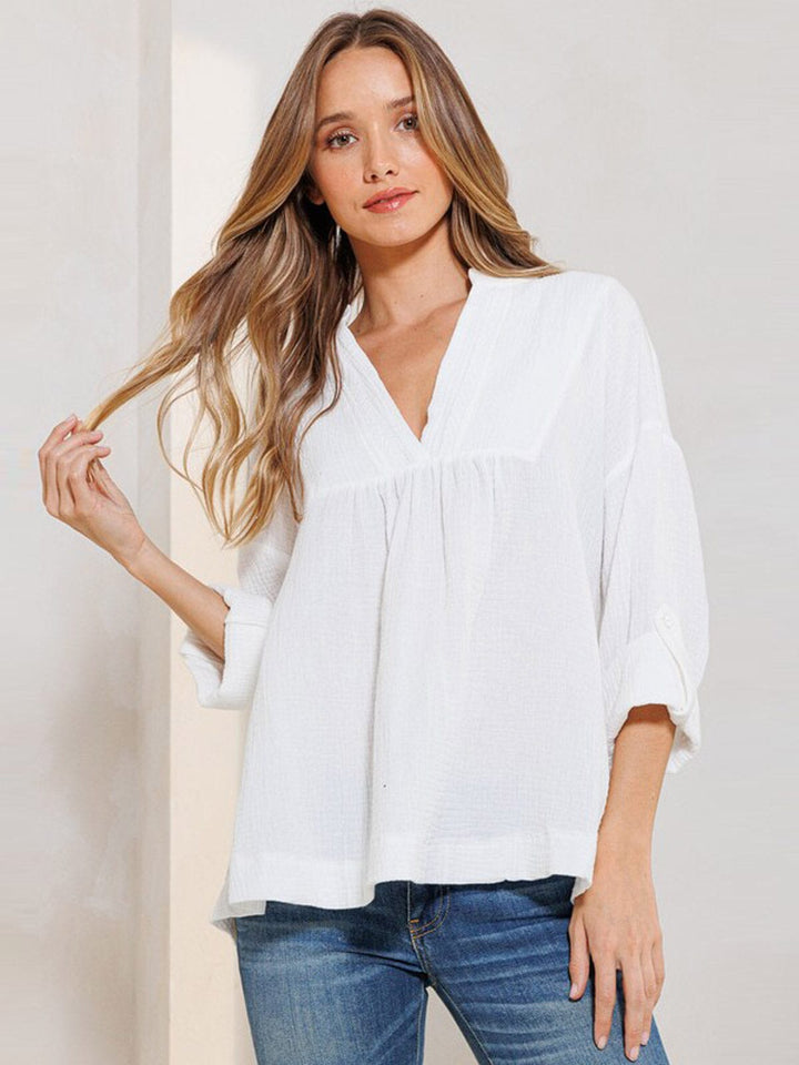 WOMEN'S LONG SLEEVE V-NECK TUNIC BLOUSE TOP