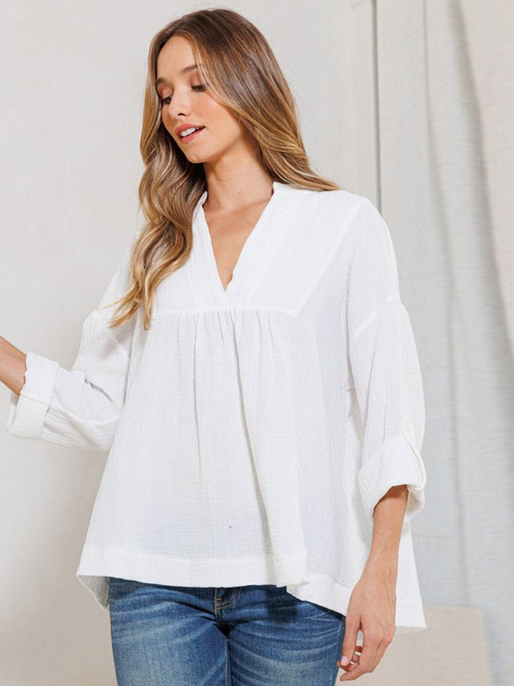 WOMEN'S LONG SLEEVE V-NECK TUNIC BLOUSE TOP