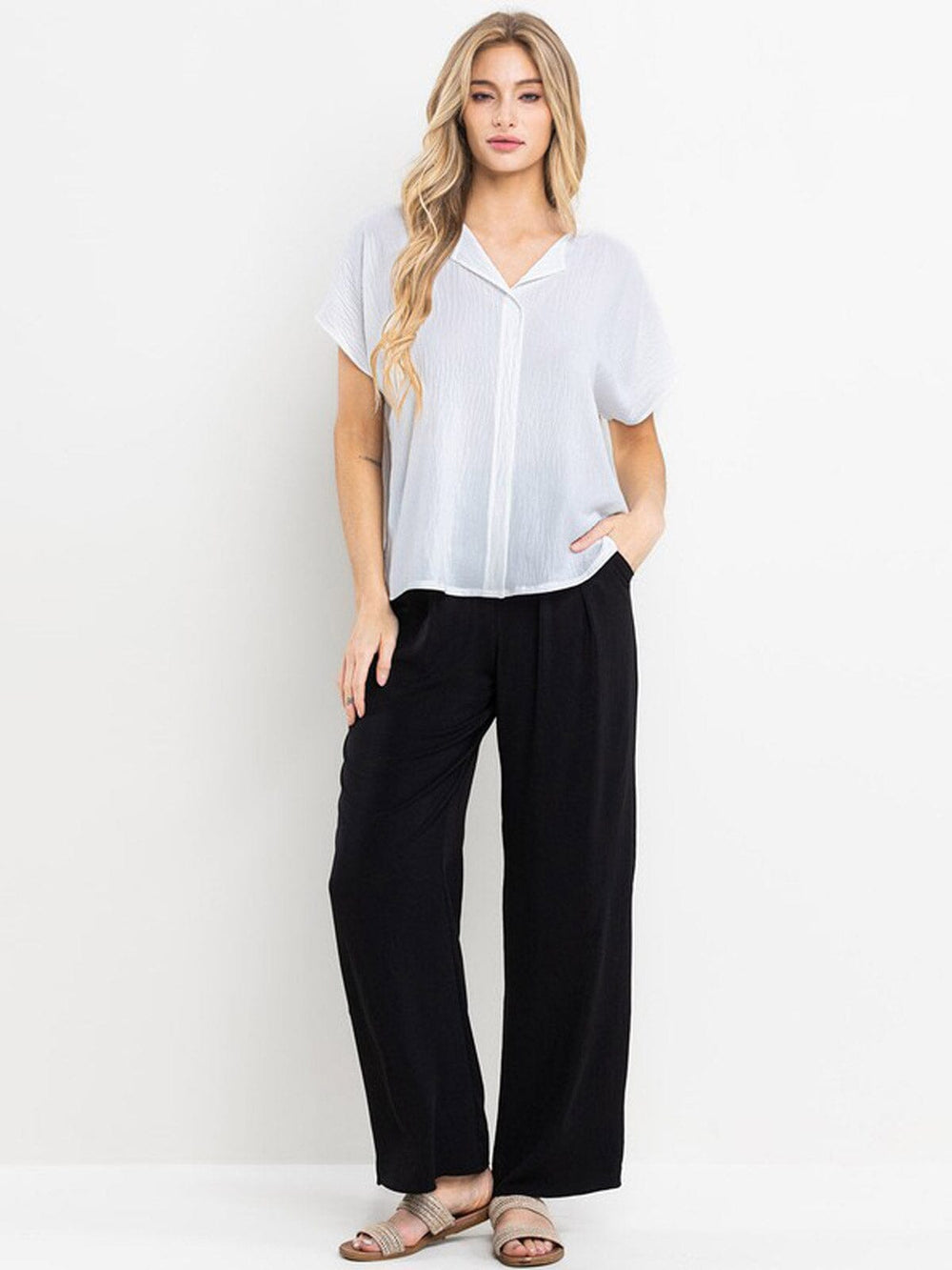 WOMEN'S SHORT SLEEVE V-NECK TUNIC BLOUSE