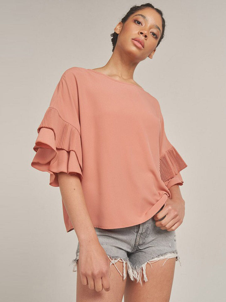 WOMEN'S SHORT RUFFLE SLEEVE BLOUSE