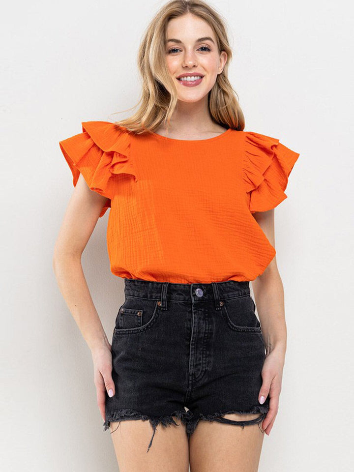 WOMEN'S SHORT RUFFLE SLEEVE TUNIC BLOUSE TOP