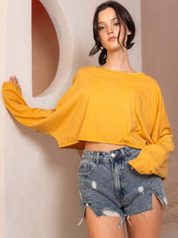 WOMEN'S LONG SLEEVE ELASTIC WAIST SOLID TOP
