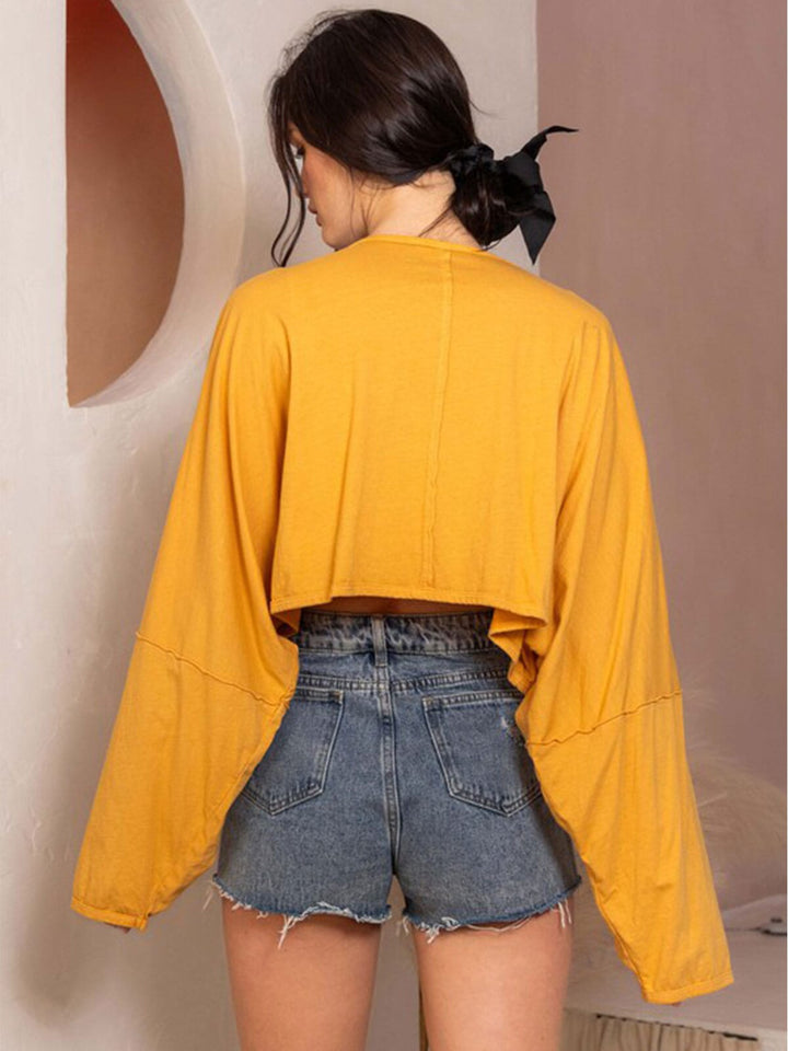 WOMEN'S LONG SLEEVE ELASTIC WAIST SOLID TOP