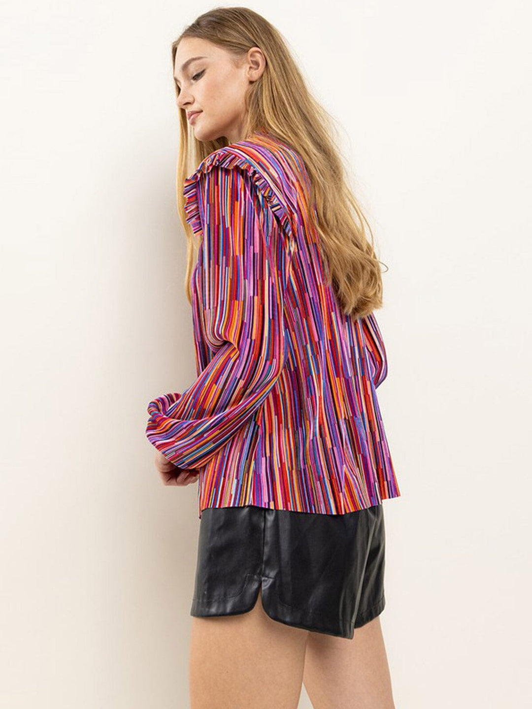 WOMEN'S LONG SLEEVE MOCK NECK RUFFLE BLOUSE MULTI BLOUSE TOP