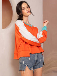 WOMEN'S LONG SLEEVE HIGH-LOW COLORBLOCK OVERSIZED TOP
