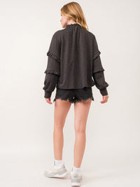 WOMEN'S LONG RUFFLE SLEEVE MOCK NECK BLOUSE