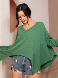 WOMEN'S LONG SLEEVE V-NECK HIGH-LOW TOP