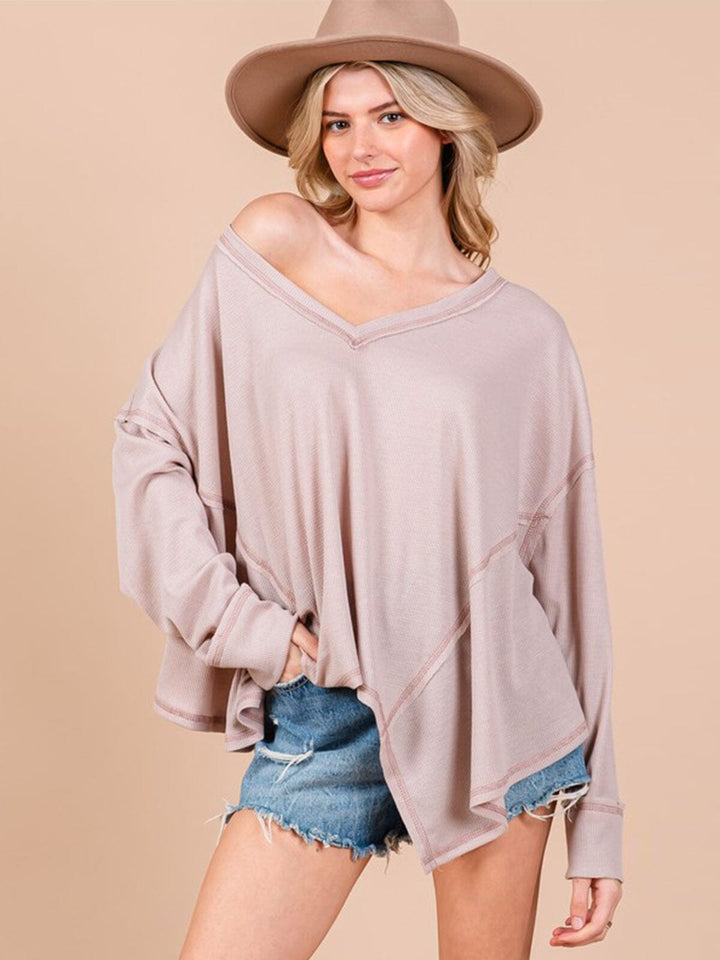 WOMEN'S LONG SLEEVE V-NECK HIGH-LOW TOP